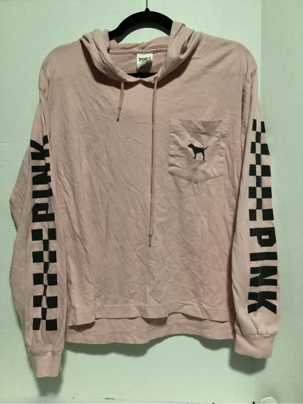 PINK Victoria's Secret Blush Pink Long Sleeve Hooded Pocket tee M